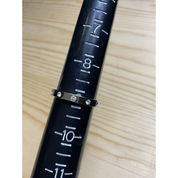 Silver Tone Band Ring With Clear Rhinestones Elegant Minimalist Jewelry - Picture 4 of 4